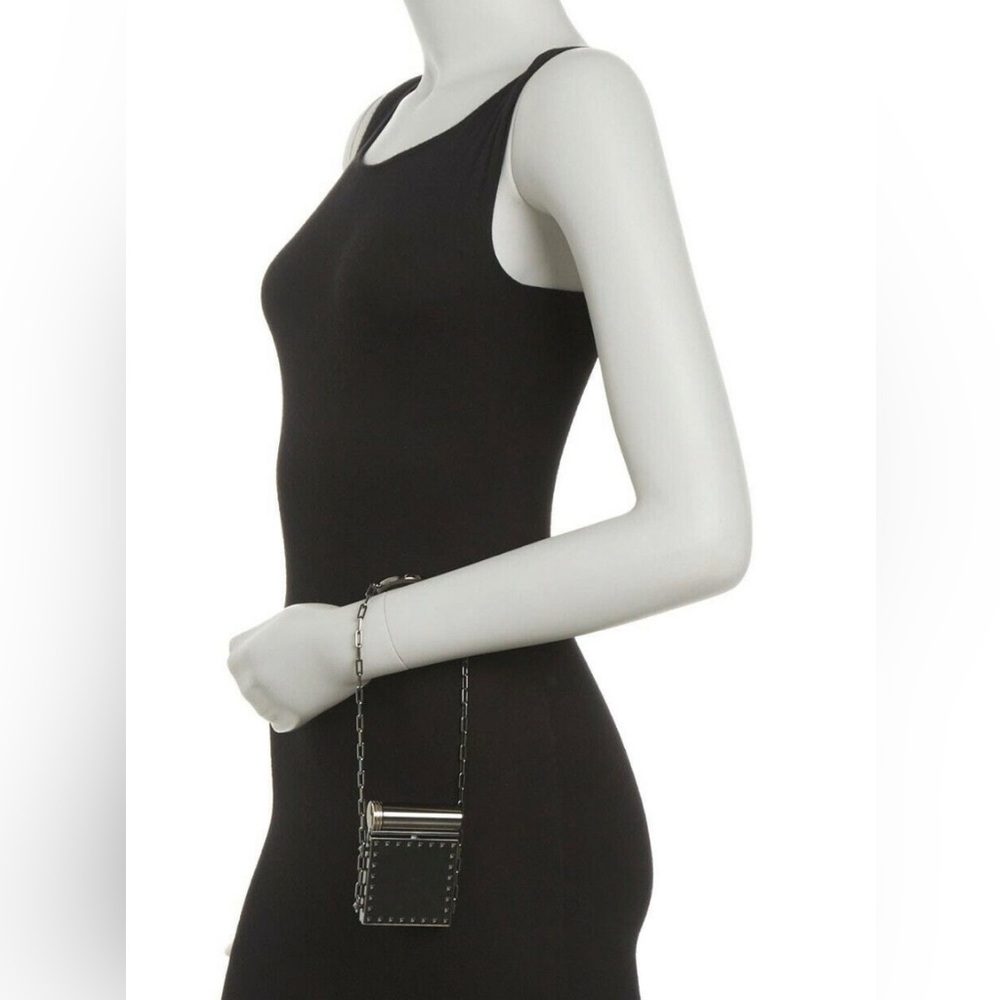 Authentic Valentino Garavani Black Mini Rockstud Lipstick Minaudiere on Chain - Picture 5 of 9